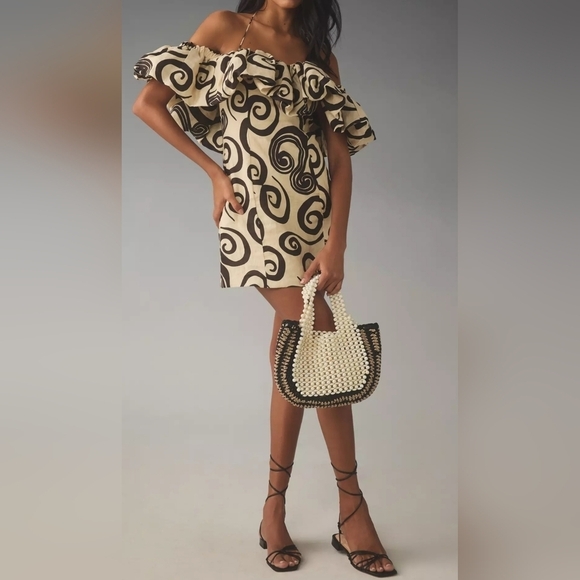 The Wolf Gang Mirador Linen Mini Dress, Vintage Black & Ivory Pattern, XS - Picture 2 of 14